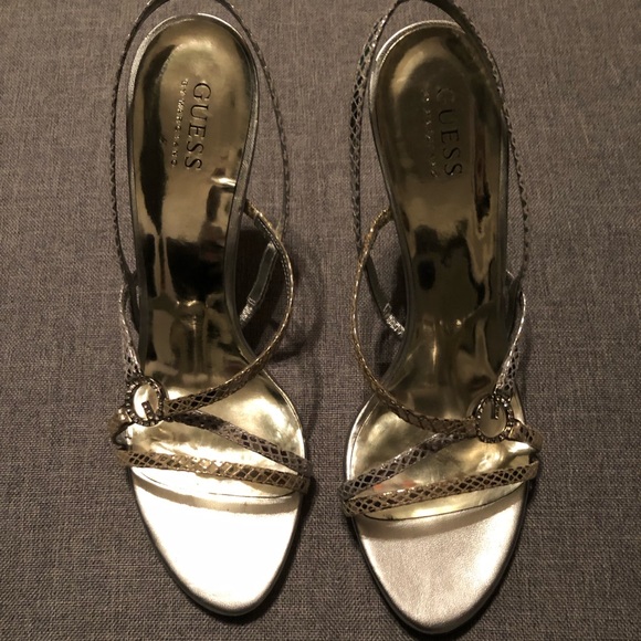 Guess by Marciano Shoes - Guess Silver Sling Back Heels Size:10